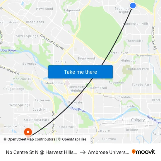 Nb Centre St N @ Harvest Hills Bv to Ambrose University map