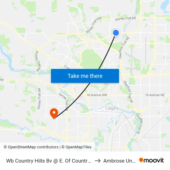 Wb Country Hills Bv @ E. Of Country Village Wy NE to Ambrose University map