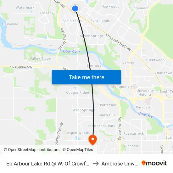 Eb Arbour Lake Rd @ W. Of Crowfoot Ri NW to Ambrose University map