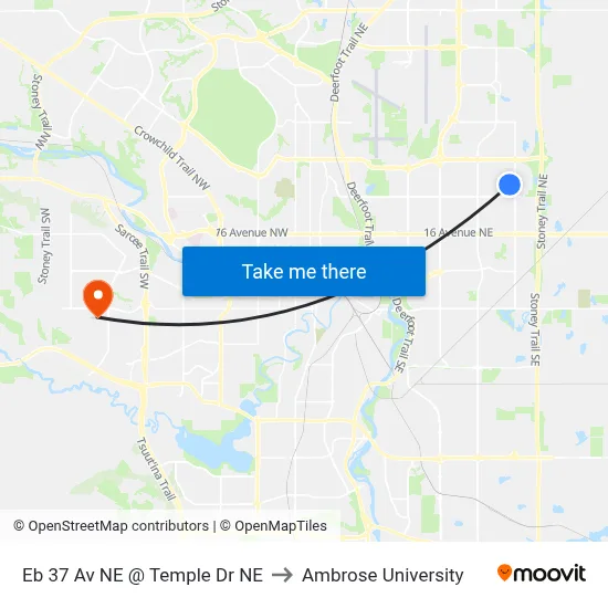 Eb 37 Av NE @ Temple Dr NE to Ambrose University map