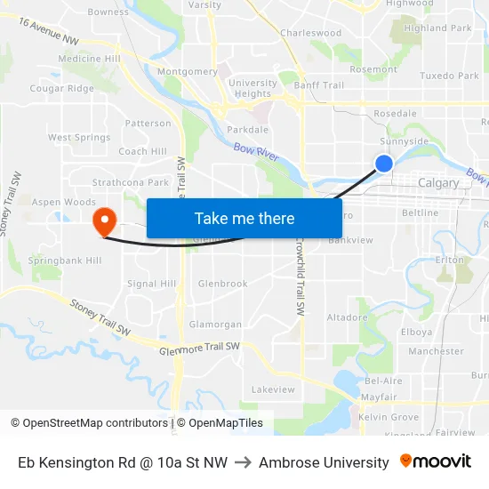 Eb Kensington Rd @ 10a St NW to Ambrose University map