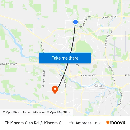 Eb Kincora Glen Rd @ Kincora Glen Gr NW to Ambrose University map