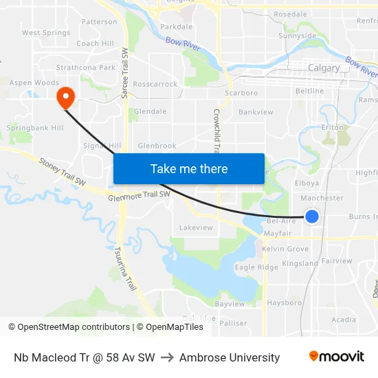 Nb Macleod Tr @ 58 Av SW to Ambrose University map