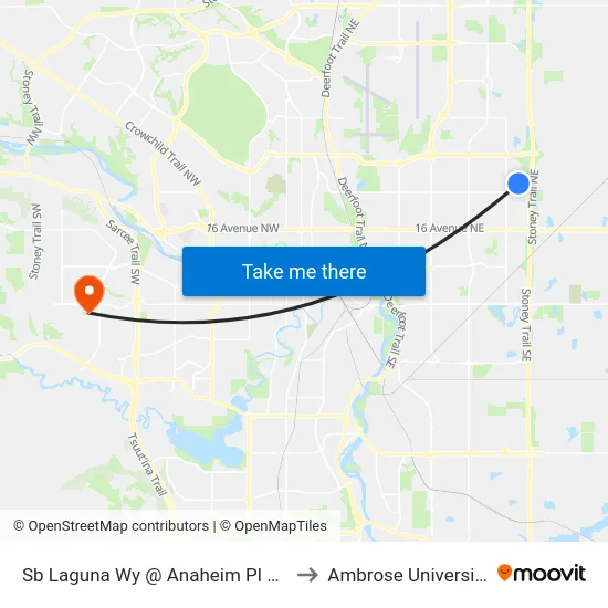 Sb Laguna Wy @ Anaheim Pl NE to Ambrose University map
