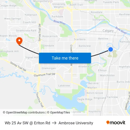Wb 25 Av SW @ Erlton Rd to Ambrose University map