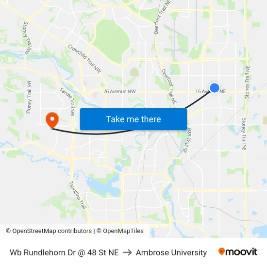 Wb Rundlehorn Dr @ 48 St NE to Ambrose University map