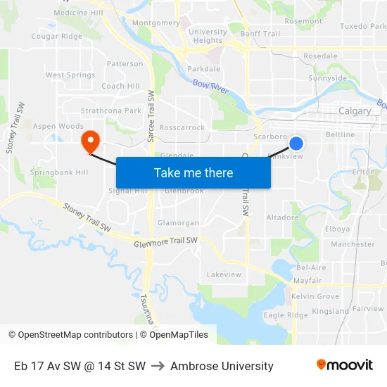Eb 17 Av SW @ 14 St SW to Ambrose University map