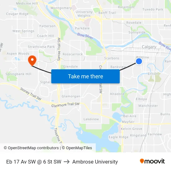 Eb 17 Av SW @ 6 St SW to Ambrose University map
