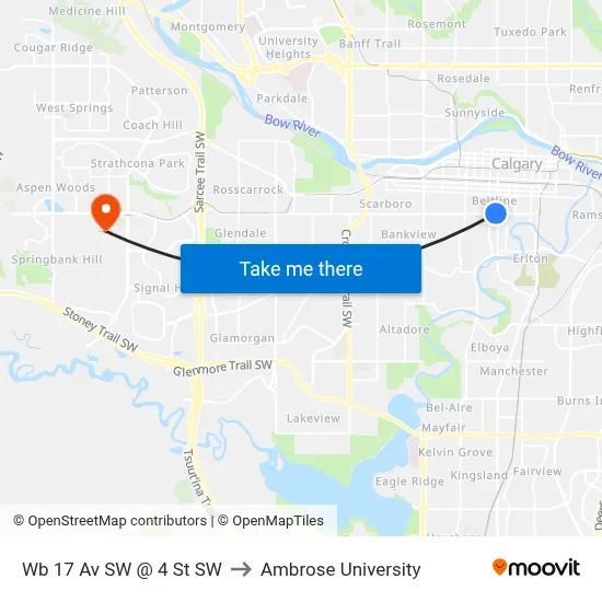 Wb 17 Av SW @ 4 St SW to Ambrose University map
