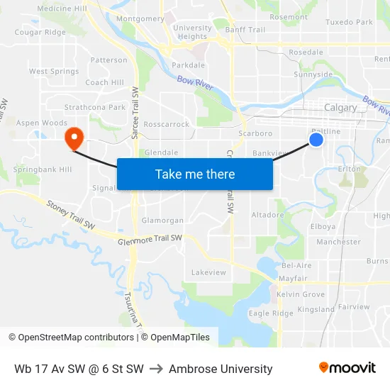 Wb 17 Av SW @ 6 St SW to Ambrose University map