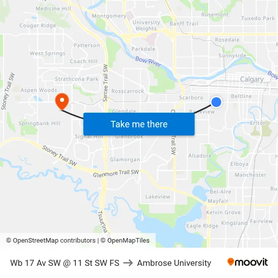 Wb 17 Av SW @ 11 St SW FS to Ambrose University map