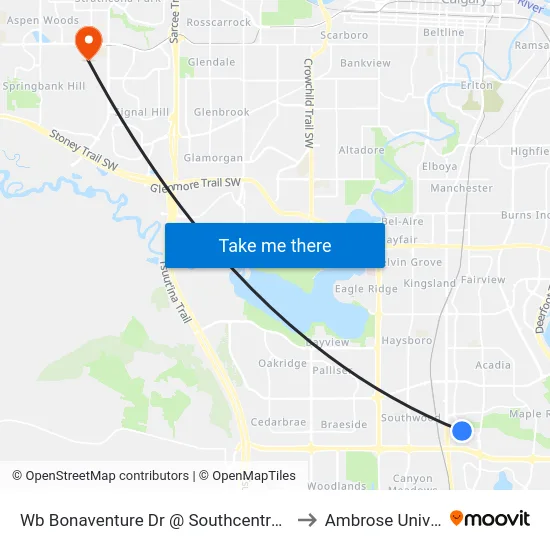 Wb Bonaventure Dr @  Southcentre Mall (Wb) to Ambrose University map
