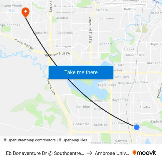 Eb Bonaventure Dr @ Southcentre Mall (Eb) to Ambrose University map