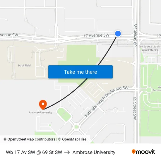 Wb 17 Av SW @ 69 St SW to Ambrose University map