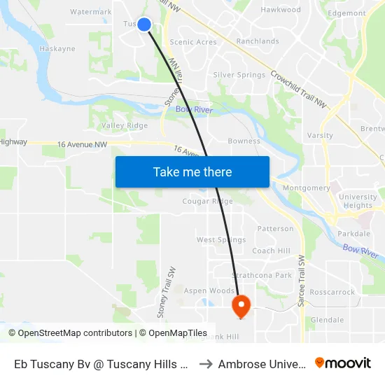 Eb Tuscany Bv @ Tuscany Hills Rd NW to Ambrose University map