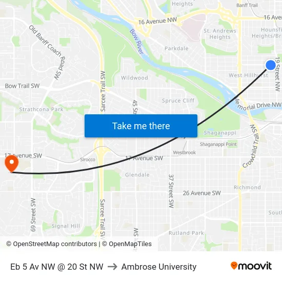 Eb 5 Av NW @ 20 St NW to Ambrose University map