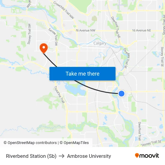 Riverbend Station (Sb) to Ambrose University map