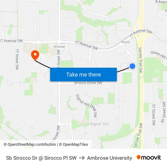 Sb  Sirocco Dr @  Sirocco Pl SW to Ambrose University map