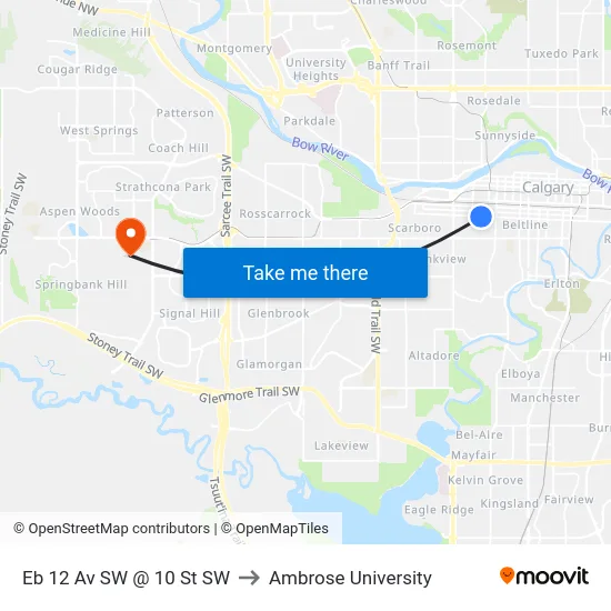 Eb 12 Av SW @ 10 St SW to Ambrose University map