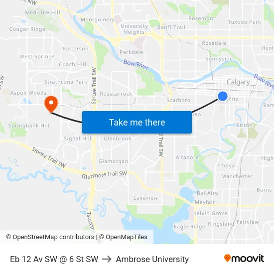 Eb 12 Av SW @ 6 St SW to Ambrose University map