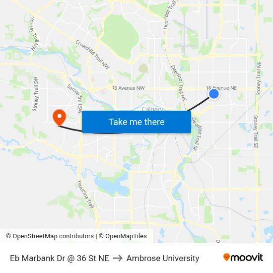 Eb Marbank Dr @ 36 St NE to Ambrose University map