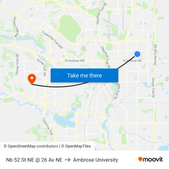 Nb 52 St NE @ 26 Av NE to Ambrose University map