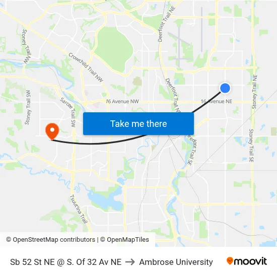 Sb 52 St NE @ S. Of 32 Av NE to Ambrose University map