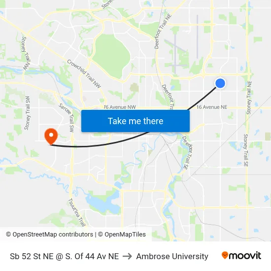 Sb 52 St NE @ S. Of 44 Av NE to Ambrose University map