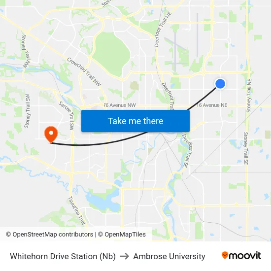 Whitehorn Drive Station (Nb) to Ambrose University map