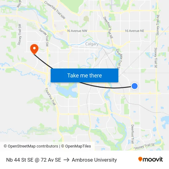 Nb 44 St SE @ 72 Av SE to Ambrose University map