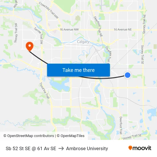 Sb 52 St SE @ 61 Av SE to Ambrose University map