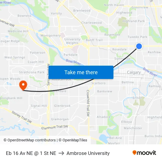 Eb 16 Av NE @ 1 St NE to Ambrose University map