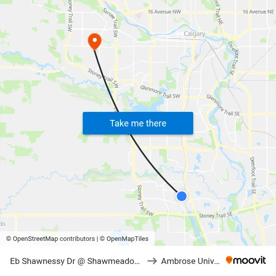 Eb  Shawnessy Dr @ Shawmeadows Rd SW to Ambrose University map