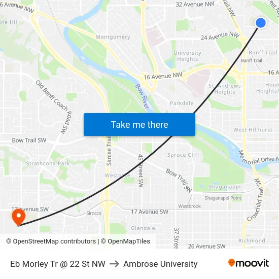 Eb Morley Tr @ 22 St NW to Ambrose University map