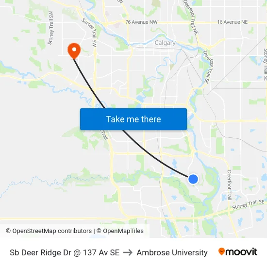Sb Deer Ridge Dr @ 137 Av SE to Ambrose University map