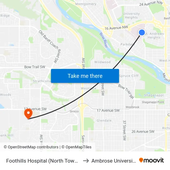 Foothills Hospital (North Tower) to Ambrose University map