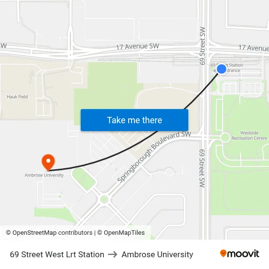 69 Street West Lrt Station to Ambrose University map