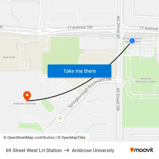 69 Street West Lrt Station to Ambrose University map