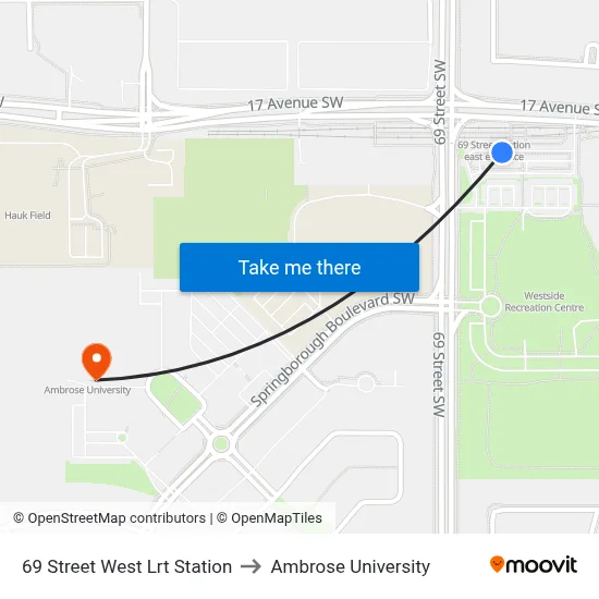 69 Street West Lrt Station to Ambrose University map