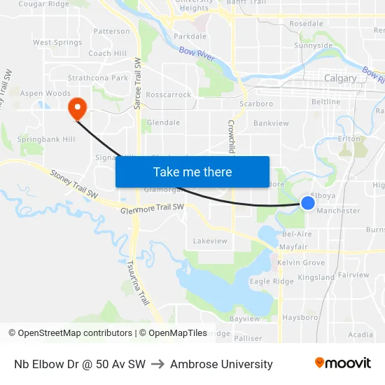 Nb Elbow Dr @ 50 Av SW to Ambrose University map