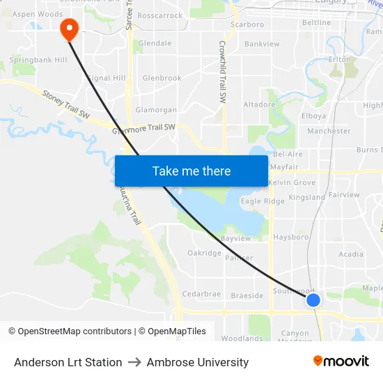 Anderson Lrt Station to Ambrose University map