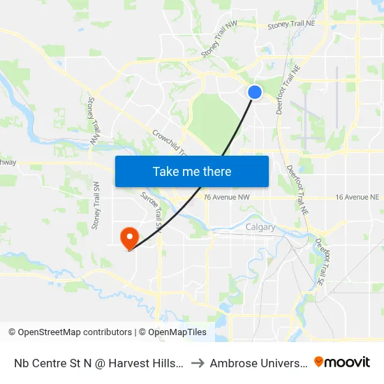 Nb Centre St N @ Harvest Hills Bv to Ambrose University map