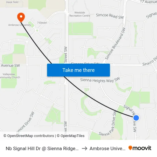 Nb Signal Hill Dr @ Sienna Ridge Ld SW to Ambrose University map