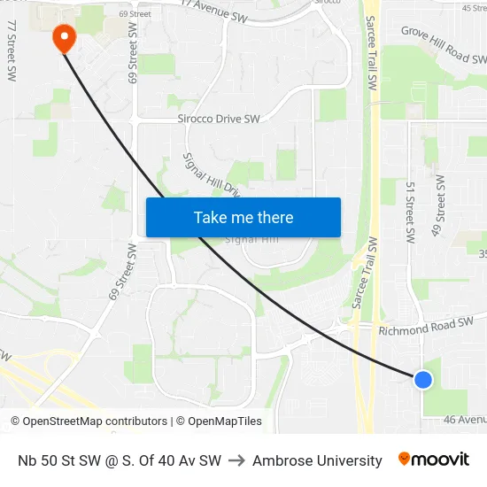 Nb 50 St SW @ S. Of 40 Av SW to Ambrose University map