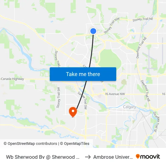 Wb Sherwood Bv @ Sherwood Pr NW to Ambrose University map