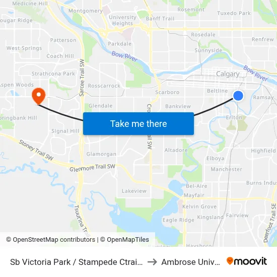 Sb Victoria Park / Stampede Ctrain Station to Ambrose University map