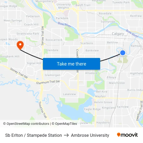 Sb Erlton / Stampede Station to Ambrose University map