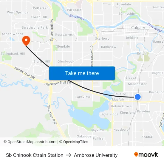 Sb Chinook Ctrain Station to Ambrose University map