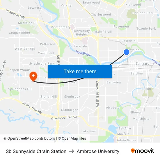 Sb Sunnyside Ctrain Station to Ambrose University map