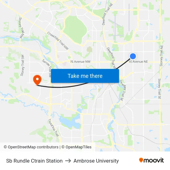 Sb Rundle Ctrain Station to Ambrose University map